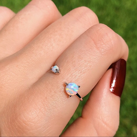 Adjustable Sterling Silver Double Opal Ring - Picture 2 of 3